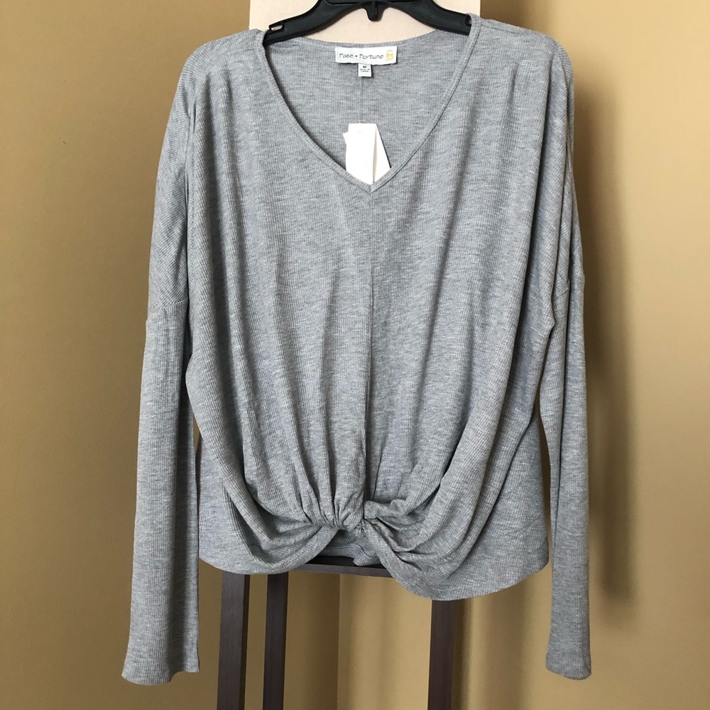 Fate + Fortune Gray Long-Sleeve Front Knot Top